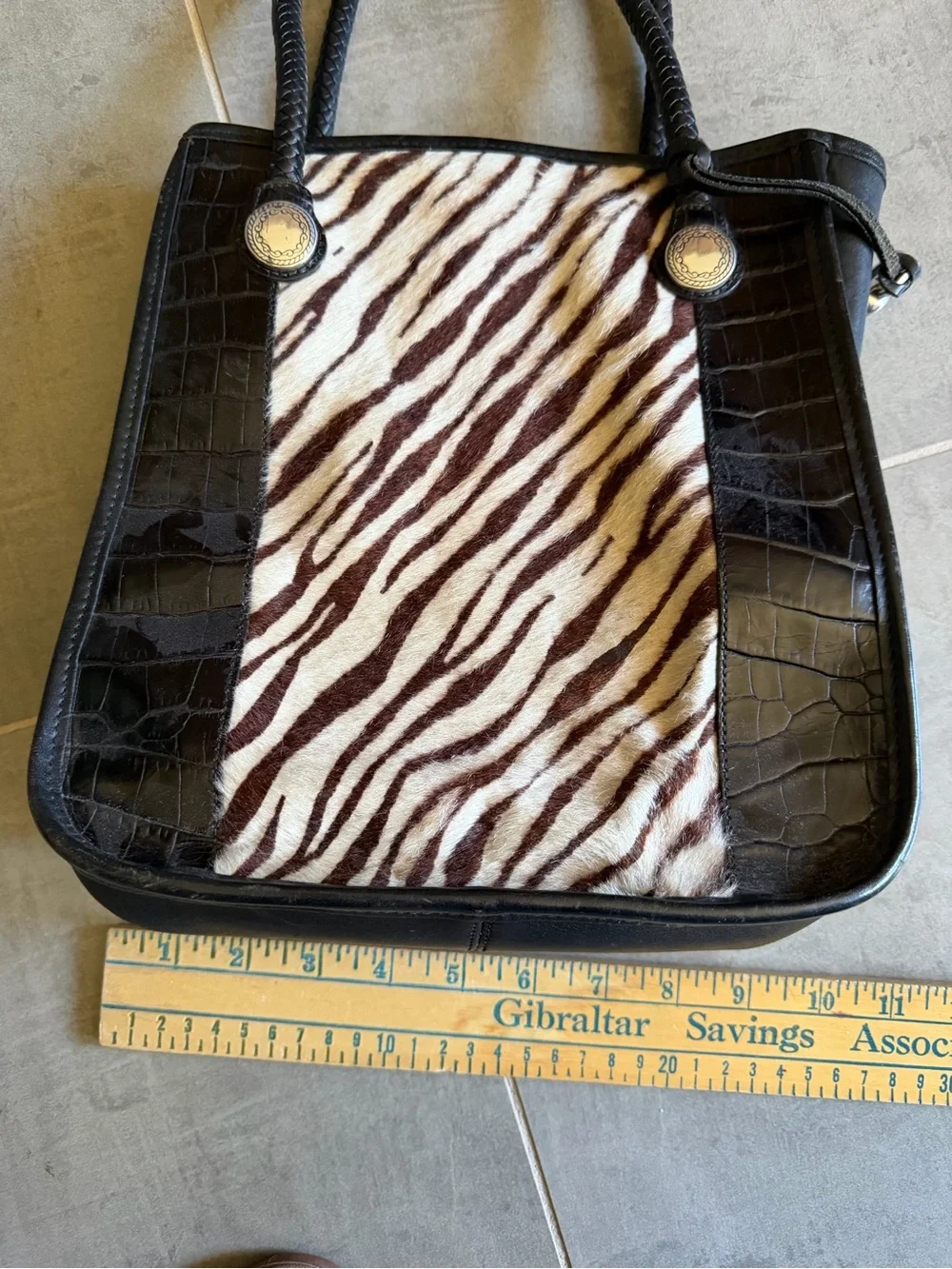 Brighton Black and Brown Zebra Haircalf Tote with Heart Charm